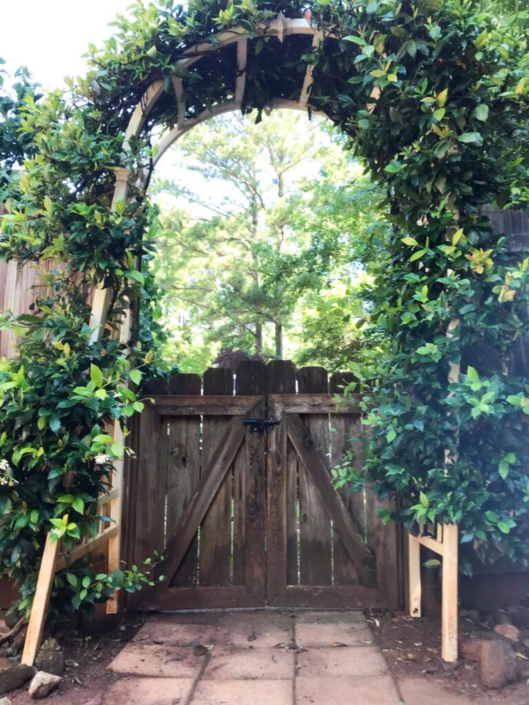 garden gate under arbor