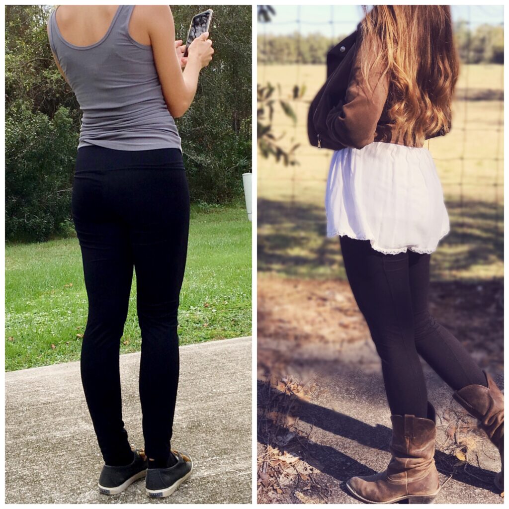leggings outfit before and after