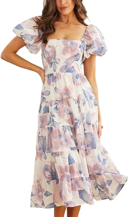 best amazon floral puffed sleeve dress
