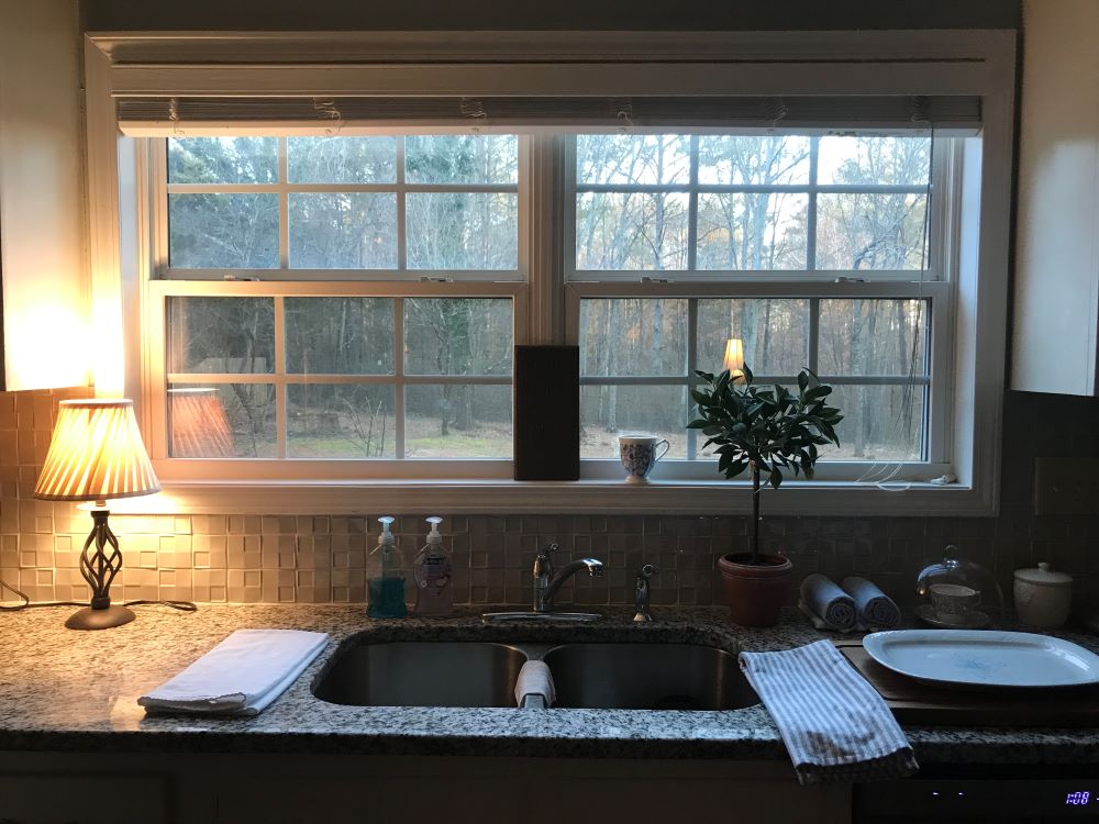 cozy lamplight in kitchen