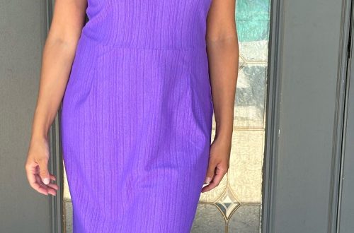 stretch knit purple midi dress