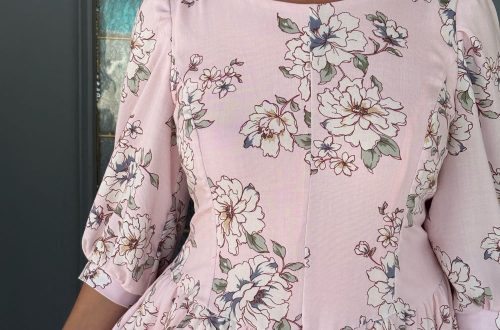 laura ashley style princess waist puff sleeved dress in light pink floral fabric