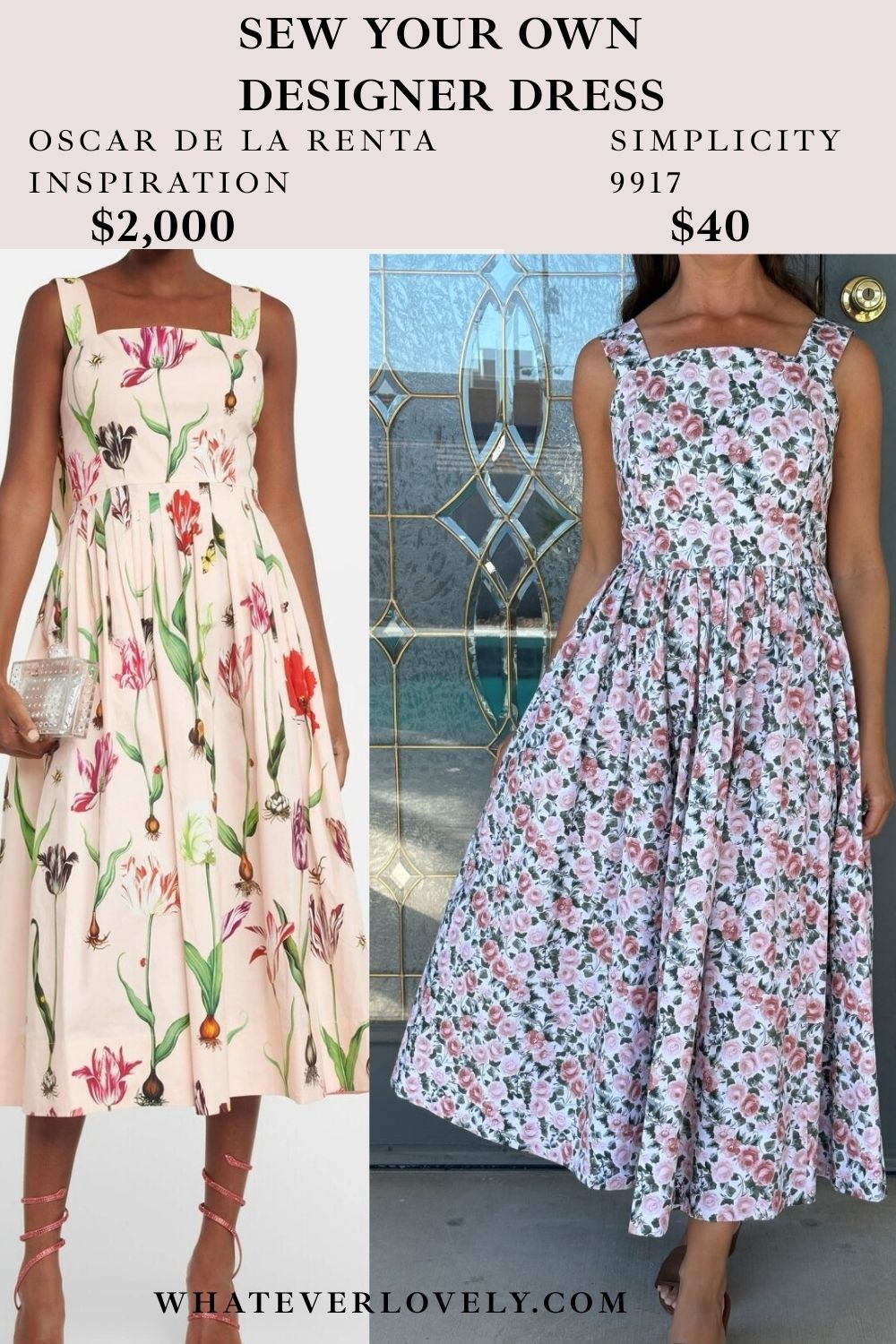 oscar de la renta floral midi dress look alike sewing pattern simplicity 9917